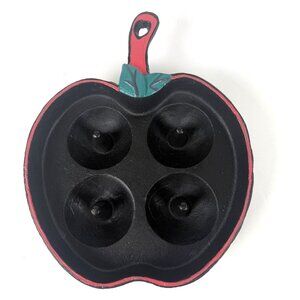 Apple Shaped Cast Iron Skillet Bakeware With Handle Painted In Red & Green